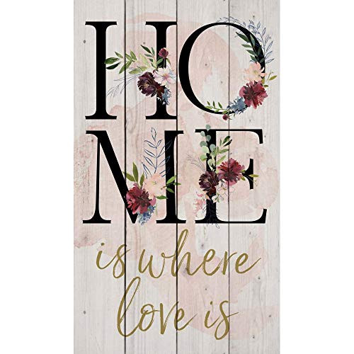 P. Graham Dunn Home is Where Love is Floral Red 24 x 14 Pine Wood Decorative Pallet Plaque