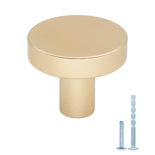 HANIHUA 10 Pack Gold Kitchen Cabinet Knobs Brushed Brass Cabinet Knobs, Solid Gold Knobs for Dresser Drawer Knobs, Round Single Hole Knob for Cabinets and Drawers