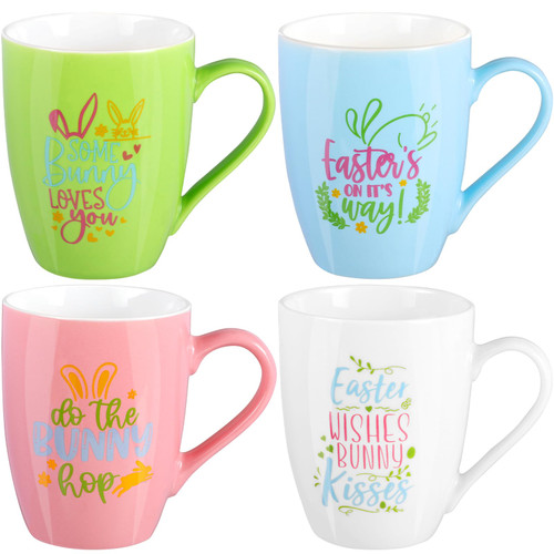 MJOGGOTT 4Pcs Easter Coffee Mug 12oz Colorful Bunny Mug Easter Bunny Mugs Set Cute Easter Mugs Rabbit Ceramic Coffee Mugs Easter Decoration Gift for Kids Housewarming Gift