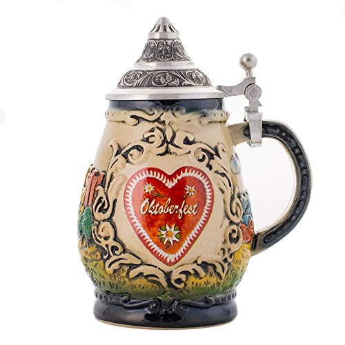Oktoberfest Heart Glossy Red and Silver 16 ounce Stoneware Ceramic Mug