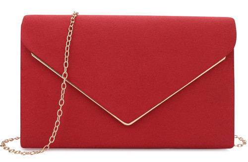 Clutch Purse for Women Evening Bags Handbags for Wedding Party Cocktail Prom Faux Suede Crossbody Shoulder Bag (Red)