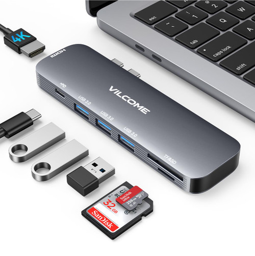 Vilcome USB C Hub for MacBook Pro/Air, 7-in-2 Multiport USB-C Adapter with Thunderbolt 3 USB C Port, 4K@60Hz HDMI, 3 USB 3.0 Ports, TF/SD Card Reader, for MacBook Pro 13 inch, MacBook Air M1/ M2/ M3 Vilcome USB C Hub for MacBook Pro/Air, 7-in-2 Multiport USB-C Adapter with Thunderbolt 3 USB C Port, 4K@60Hz HDMI, 3 USB 3.0 Ports, TF/SD Card Reader, for MacBook Pro 13 inch, MacBook Air M1/ M2/ M3