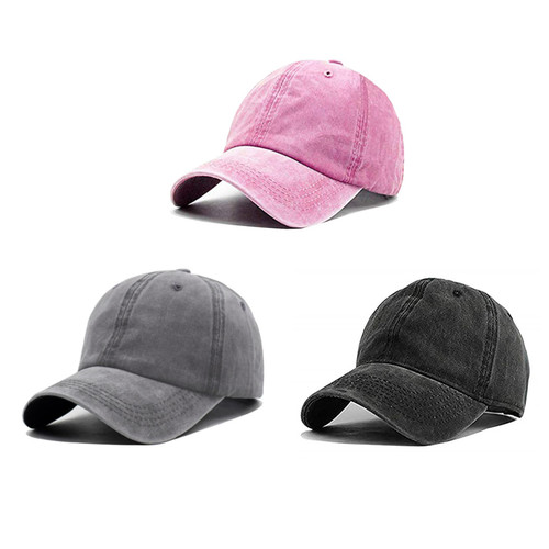 Aedvoouer Men Women Baseball Cap Vintage Washed Distressed Hats Twill Plain Adjustable Dad-Hat,T-Black/Pink/Grey