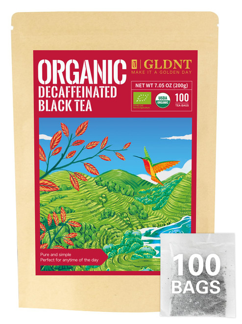 GLDNT Organic Decaf Black Tea Bags, Organic Black Tea Decaffeinated, Smooth Taste, Iced & Hot Tea, 100 Count GLDNT Organic Decaf Black Tea Bags, Organic Black Tea Decaffeinated, Smooth Taste, Iced & Hot Tea, 100 Count