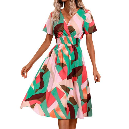 Casual Dresses for Women Plus Size Women Floral Print Dress Casual V Neck Short Sleeved Sexy Elegant Dress A Line Beach Casual Dresses for Women Plus Size Women Floral Print Dress Casual V Neck Short Sleeved Sexy Elegant Dress A Line Beach