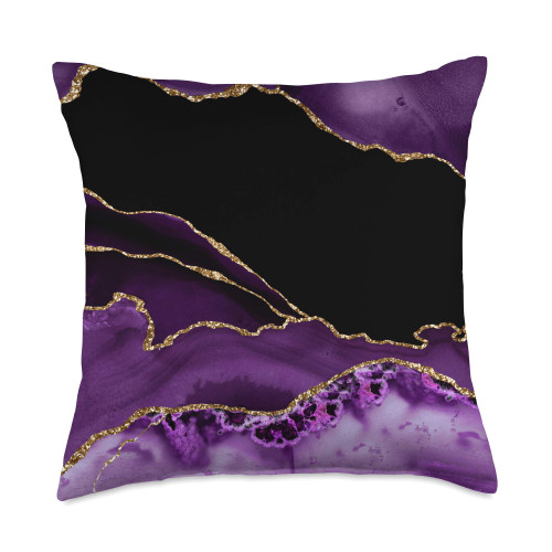 Gifts24Seven - Faux Elegant Stylish Marbled Gifts Violet Black Marbled Glam Golden Accents Stylish Chic Purple Throw Pillow, 18x18, Multicolor