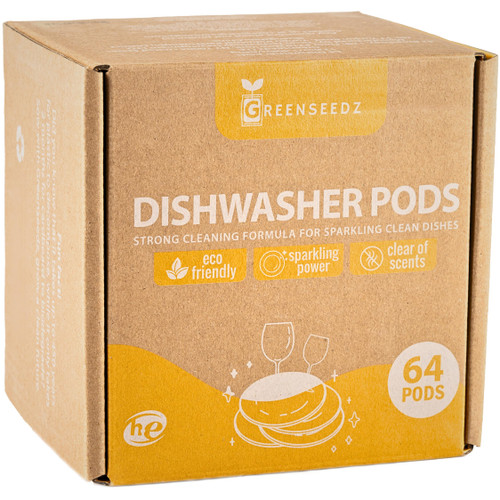 Greenseedz Eco Friendly Dishwasher Detergent Pods, Cuts Grease, 64 Count, Powerful Formula for Sparkling Clean Dishes, HE Compatible