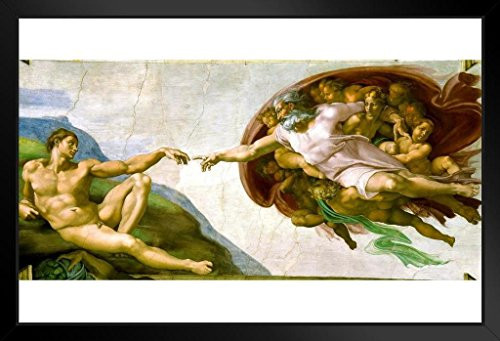 Michelangelo The Creation Adam Fresco Sistine Chapel Ceiling Framed Poster 14x20 inch