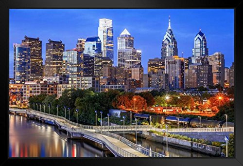 Philadelphia Illuminated Skyline Photo Art Print Framed Poster 20x14 inch