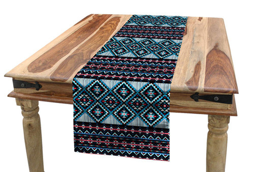 Ambesonne Aztec Table Runner Ethnic and Tribal Themed Art Striped Folkloric Geometric Ornaments Pattern with Triangles for Dining Room &m Kitchen Table Rectangle Shape Runner 16" X 72" Blue Multicolor