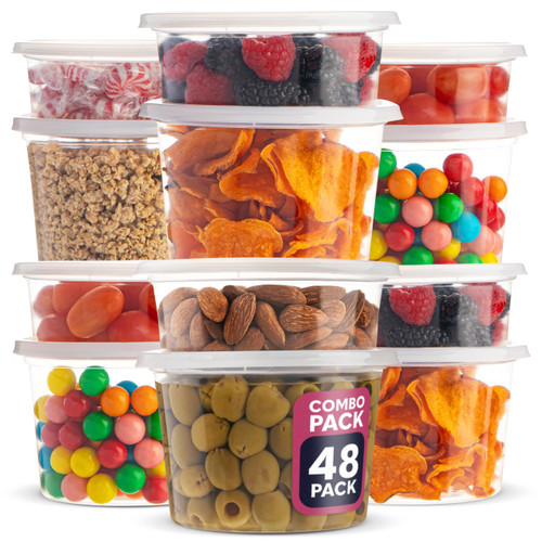 Food Storage Containers With Lids, Plastic Deli Containers Variaty Pack, Soup Containers With Airtight Lids Meal Prep To Go, Microwave, Freezer & Dishwasher Safe BPA-Free, 48 Pack, 16 & 32 Oz