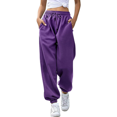 Bblulu Womens Joggers with Pockets Lounge Pants Drawstring Loose Pants Casual Travel Lounge Sweatpants with Pockets Purple