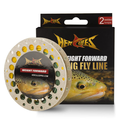 HERCULES Fly Fishing Line Floating Weight Forward Fly Line with Double Welded Loop, Gold & Moss Green, WF8F 100FT