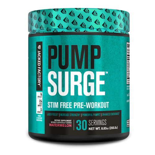 Jacked Factory Pumpsurge Caffeine Free Pre Workout for Men & Women - Stim Free Pre Workout Powder, Nitric Oxide Supplement & Nootropic Booster - Intense Pump, Enhanced Focus - 30 Servings, Watermelon