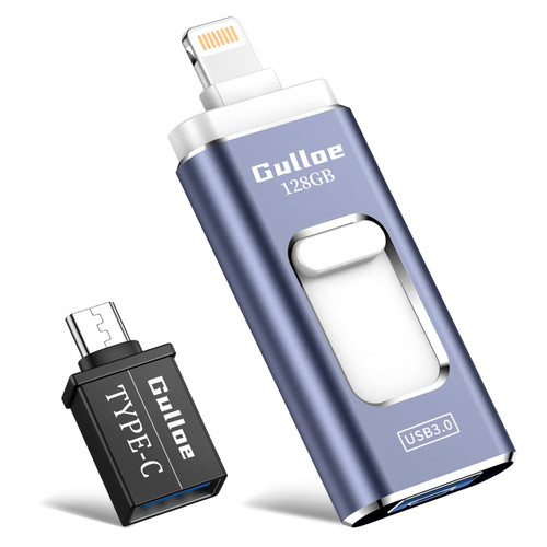 Flash Drive for iPhone 128GB, Gulloe USB Memory Stick Photo Stick External Storage Thumb Drive for iPhone iPad Android Computer (Light Blue)