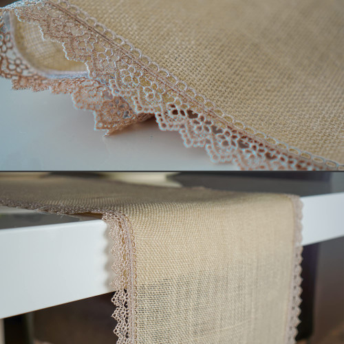 CHICON Burlap Table Runner with Lace - Farmhouse Table Runner - Natural Jute Runner - Thanksgiving Table Decorations - Rustic Wedding Decorations - 13 X 108 CHICON Burlap Table Runner with Lace - Farmhouse Table Runner - Natural Jute Runner - Thanksgiving Table Decorations - Rustic Wedding Decorations - 13 X 108