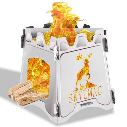 SKYEMAC Portable Camping Wood Burning Stove - Small Folding Camp Stove Collapsible Backpacking Stove Stainless Steel Campfire Stove Foldable Lightweight Stove for Outdoor Cooking Hiking Grill Picnic SKYEMAC Portable Camping Wood Burning Stove - Small Folding Camp Stove Collapsible Backpacking Stove Stainless Steel Campfire Stove Foldable Lightweight Stove for Outdoor Cooking Hiking Grill Picnic
