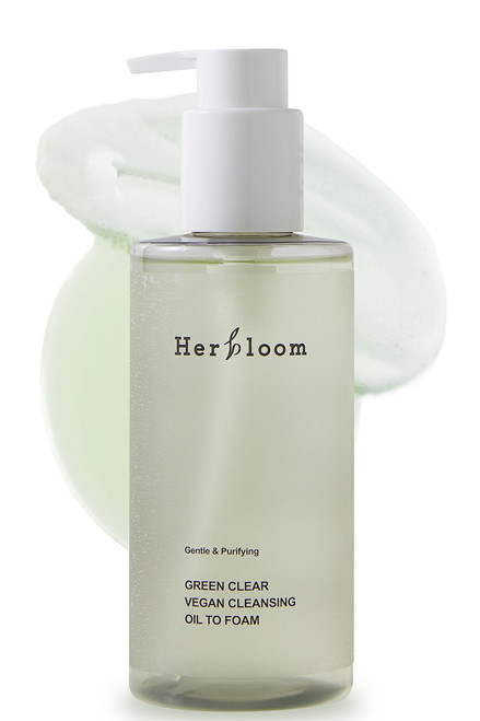 herbloom Green Clear Vegan Cleansing Oil to Foam - Korean Cleanser, pH Balanced Mild Foam Cleanser, Oil Based Cleanser, Sulfate Free, Vegan Skincare - 6.76 fl.oz.