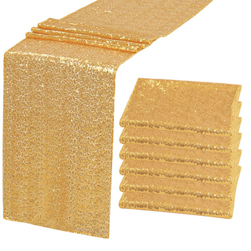 6 Pack Champagne Gold Sequin Table Runner Sequin Table Cloths 12" x 72" Sparkle Table Runner Sequin Runners for Baby Bridal Shower Wedding Birthday Party Table Decor (Champagne Gold)