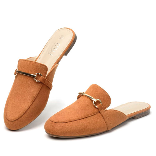 MUSSHOE Mules for Women Flats Comfortable Slip on Women Mules Backless Loafers,Tan Suede 9