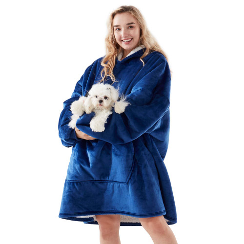 Newspin Thick Wearable Blanket Hoodie, Oversized Sherpa Wearable Blanket with Giant Pocket, Warm & Cozy Blanket Hoodie as Ideal Gift Hoodie Sweatshirt Blanket for Women Men, One Size Fits All - Blue