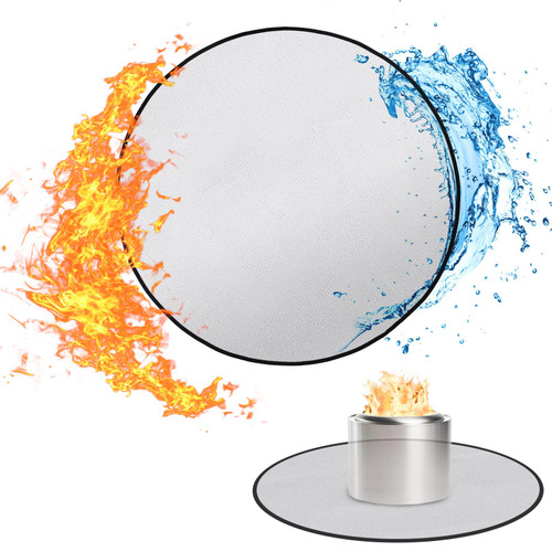 47'' Fire Pit Mat for Solo Stove Bonfire, Fireproof Mat Round Under Grill Mat, Easy-to-Clean Waterproof Pad for Grass Wooden Deck Patio Outdoor Wood Burning BBQ, Silvery