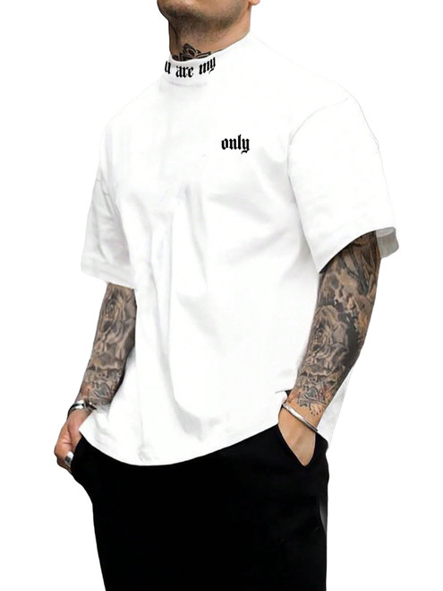 SOLY HUX Men's Letter Graphic Tee Mock Neck T Shirts Short Sleeve Summer Tops White Letter L SOLY HUX Men's Letter Graphic Tee Mock Neck T Shirts Short Sleeve Summer Tops White Letter L
