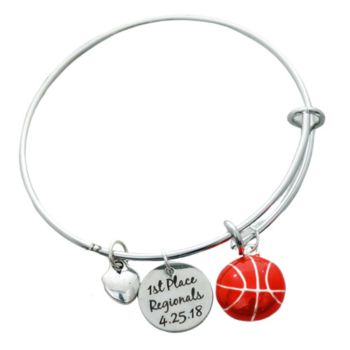 Personalized Orange Basketball Adjustable Wire Bangle Charm Stainless Steel Custom Bracelet - Great Gift for Baseball Moms and Fans
