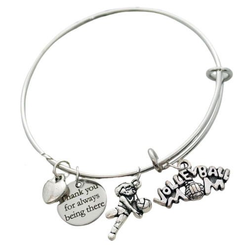 Personalized Volleyball Mom Adjustable Wire Bangle Charm Stainless Steel Custom Bracelet - Great Gift for Baseball Moms and Fans
