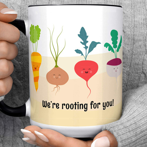 Rooting for You Veggie Coffee Mug Motivational Ceramic Microwave and Dishwasher Safe Cup