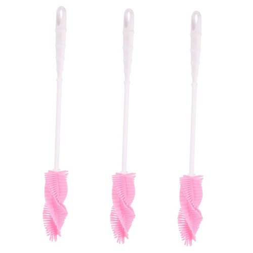 NOLITOY 3pcs Clean Silicone Brush Silicone Bottle Brush Toddler Bottle Brush Cup Bottle Brush Small Tools to Feed Feeding Bottle Brush Feeder Bottle Brush Cup Brush Long Handle Brush Pink
