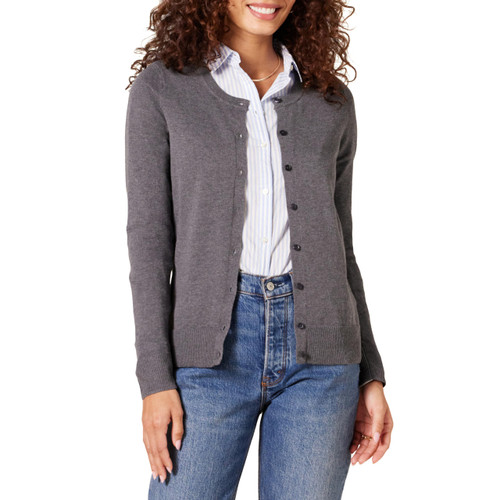 Amazon Essentials Women's Lightweight Crewneck Cardigan Sweater (Available in Plus Size), Charcoal Heather, X-Large