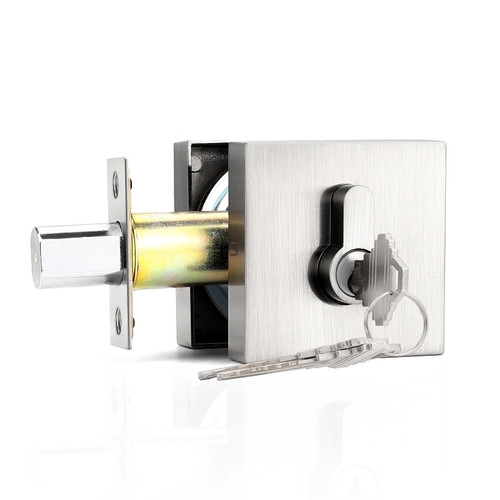 Probrico Satin Nickel Double Cylinder Deadbolt,Keyed Both Side,Residential Security Square Door Lock for Interior and Exterior,1Pack