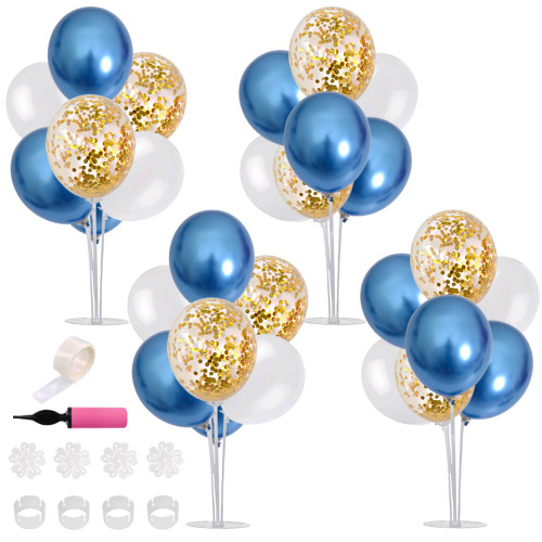 TONIFUL 4 Set Table Centerpiece Balloons Stand Kit Include Blue Latex Confetti Balloons with Balloon Pump Prefect for Birthday Table Decorations,Wedding,Graduation,Boy Baby Shower,Party Decorations