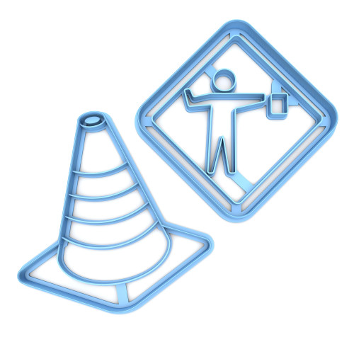 Sweet Prints In Set of 2 Flagger and Traffic Cone Cookie Cutter - Dishwasher Safe (4")