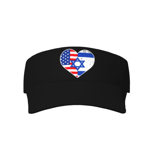 Heart USA American Flag Israel Israeli National Flag Visor Cap Adjustable Uv Protection Sun Visor Hats Empty Top Baseball Hat for Women and Men Black