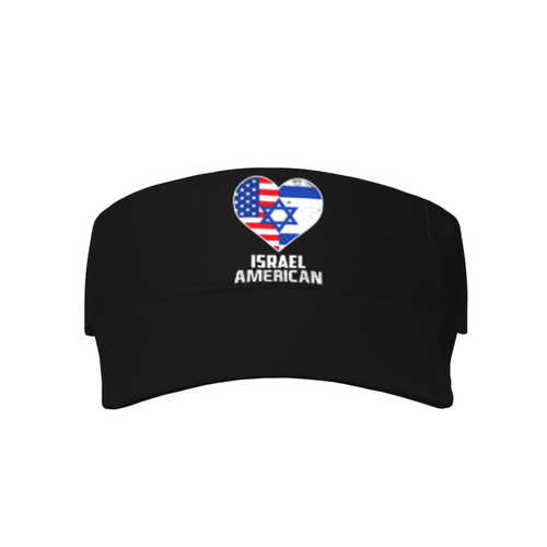 Heart USA American and Israel Israeli Flags Visor Cap Adjustable Uv Protection Sun Visor Hats Empty Top Baseball Hat for Women and Men Black