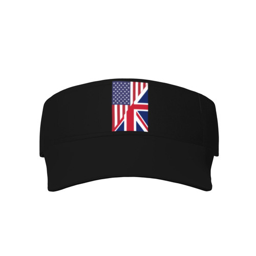 Half USA Half UK Flag Visor Cap Adjustable Uv Protection Sun Visor Hats Empty Top Baseball Hat for Women and Men Black