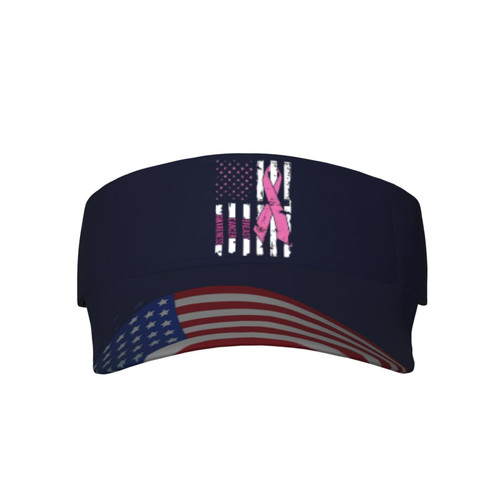 Breast Cancer Awareness America Flag Pink Ribbon Visor Cap Adjustable Uv Protection Sun Visor Hats Empty Top Baseball Hat for Women and Men