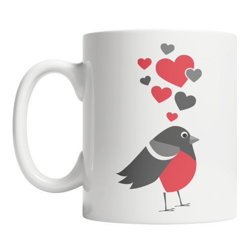 Cute Bullfinch With Hearts Mug Bullfinch Coffee Mug for Bullfinch Lovers (11oz)