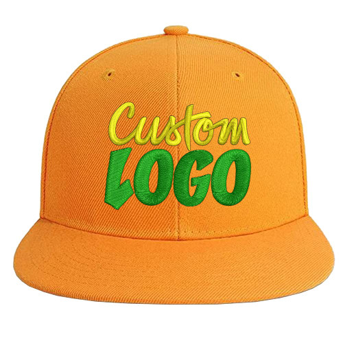 Custom Snapback Hat for Men Design Your Own Embroidery Logo Flat Bill Visor Classic Adjustable Baseball Cap Orange