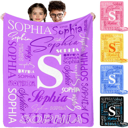 Artsadd Custom Name Blanket for Kids Adults Personalized Purple Pink Baby Blanket with Text Customized Soft Fleece Blanket for Daughter Son, Custom Blanket Gift for Girl's Birthday Christmas