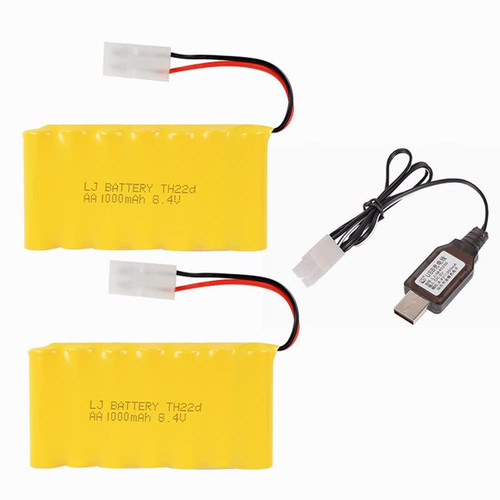 8.4V 1000mAh NI-CD Battery Pack Rechargeable AA Battery with Standard Tamiya Connector for RC Car RC Truck Tank 2 Pack with USB Charger