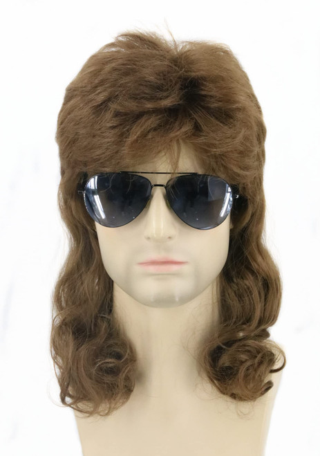 Topcosplay Men Wigs Brown 80s Mullet Wig Curly Wavy Long Halloween Costumes Cosplay Wig
