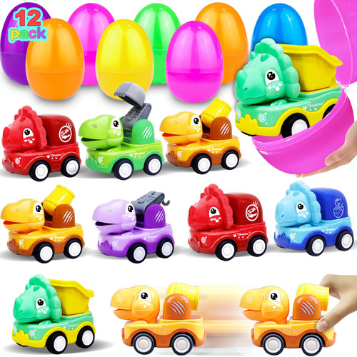 12 Pack 3.8" Jumbo Easter Eggs Filled with Dinosaur Pull Back Cars, Easter Eggs with Toys Inside Pull Back Construction Vehicles Kids Toddlers Boys Girls Easter Basket Stuffers Fillers Easter Egg Hunt 12 Pack 3.8" Jumbo Easter Eggs Filled with Dinosaur Pull Back Cars, Easter Eggs with Toys Inside Pull Back Construction Vehicles Kids Toddlers Boys Girls Easter Basket Stuffers Fillers Easter Egg Hunt