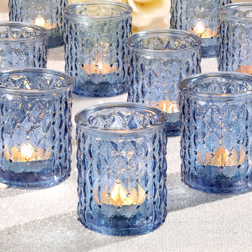 NITIME 12pcs Blue Votive Candle Holders-Glass Candle Holder for Centerpiece Table Decorations, Tea Light Candle Holders for Wedding Decor, Home Decor, Baby Shower and Party Decor NITIME 12pcs Blue Votive Candle Holders-Glass Candle Holder for Centerpiece Table Decorations, Tea Light Candle Holders for Wedding Decor, Home Decor, Baby Shower and Party Decor