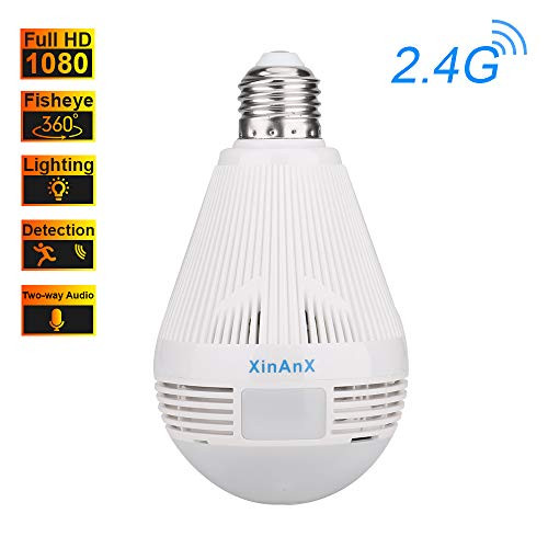 360 Degree VR Panoramic WiFi Camera 1080P Light Bulb Camera Fisheye Wireless Camera 2.4GHz Home Security Elder Baby Pet Nanny Monitor IP Camera Night Vision IR Motion Detection 2-Way Audio ICSee App