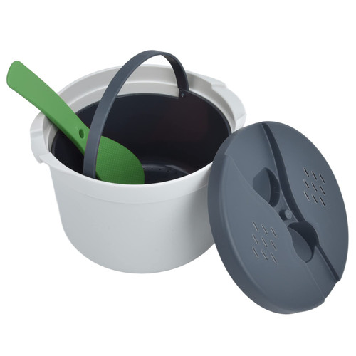 Microwave Rice Cooker Steamer and Microwave Pasta Cooker 2L Food Grade PP Material Rice Spoon Lid Strainer Steaming Pot Rice Cooke (Green)
