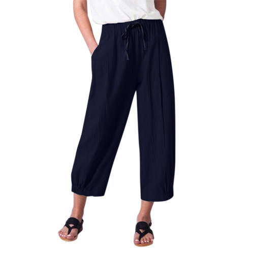 Bblulu Elastic High Waist Wide Leg Trousers Tie Elastic Waist Loose Palazzos Pants Straight Leg Pants Loose Pants Blue