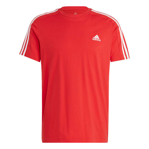 adidas Men's Essentials Single Jersey 3-Stripes T-Shirt, Better Scarlet/White, Medium adidas Men's Essentials Single Jersey 3-Stripes T-Shirt, Better Scarlet/White, Medium